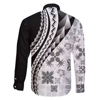 Black Hawaiian Quilt Pattern Family Matching Off Shoulder Short Dress and Hawaiian Shirt Mixed Polynesian Tribal Arty