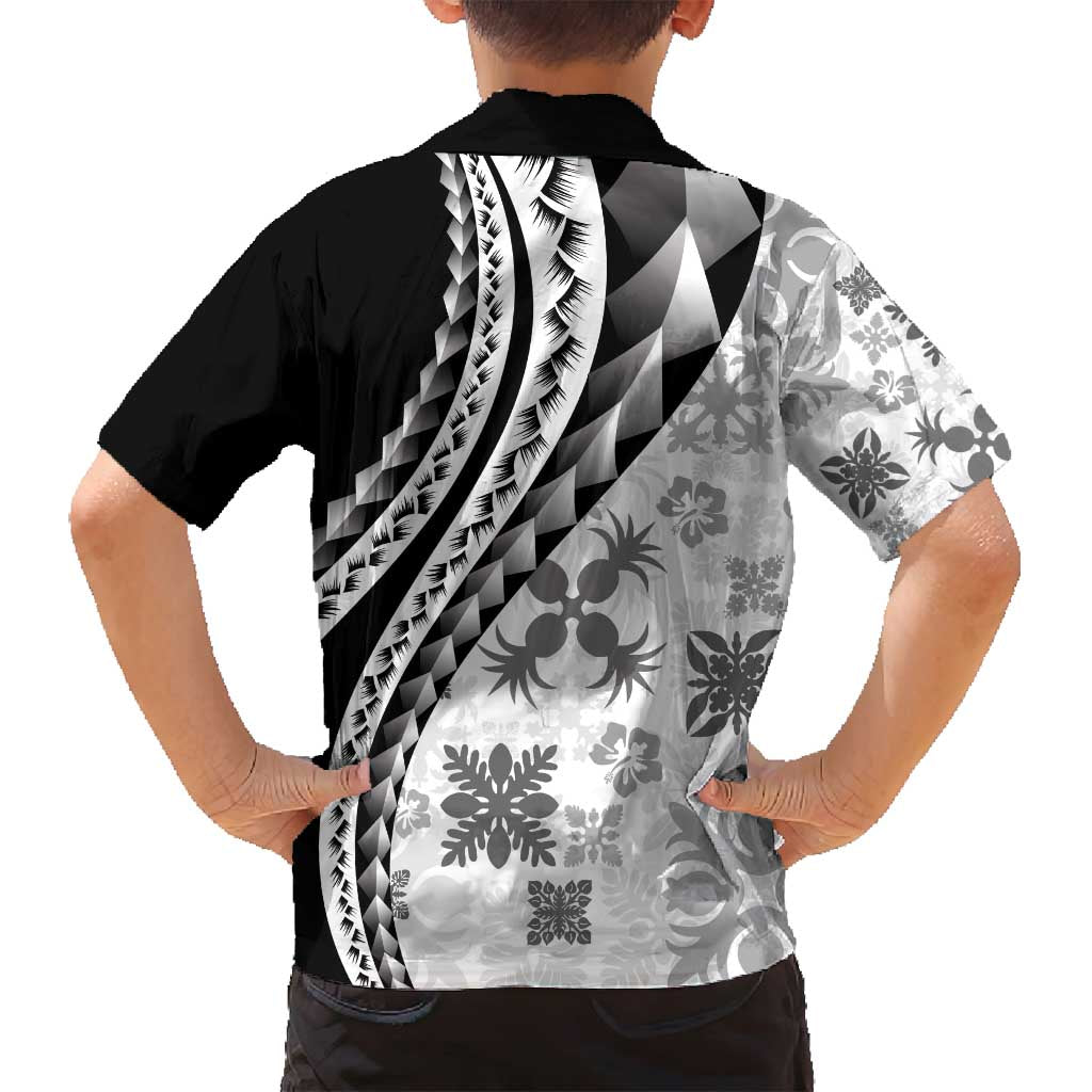 Black Hawaiian Quilt Pattern Family Matching Summer Maxi Dress and Hawaiian Shirt Mixed Polynesian Tribal Arty