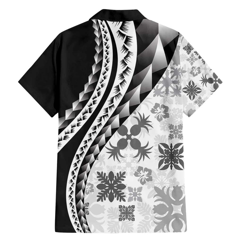 Black Hawaiian Quilt Pattern Family Matching Summer Maxi Dress and Hawaiian Shirt Mixed Polynesian Tribal Arty