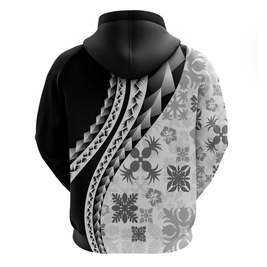 Black Hawaiian Quilt Pattern Hoodie Mixed Polynesian Tribal Arty