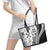 Black Hawaiian Quilt Pattern Leather Tote Bag Mixed Polynesian Tribal Arty