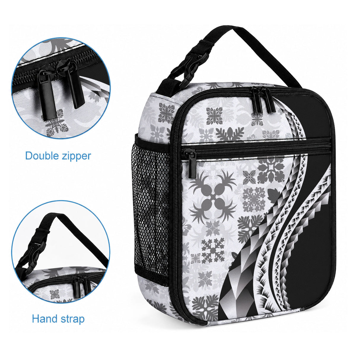 Black Hawaiian Quilt Pattern Lunch Bag Mixed Polynesian Tribal Arty LT9 - Polynesian Pride