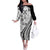 Black Hawaiian Quilt Pattern Off The Shoulder Long Sleeve Dress Mixed Polynesian Tribal Arty