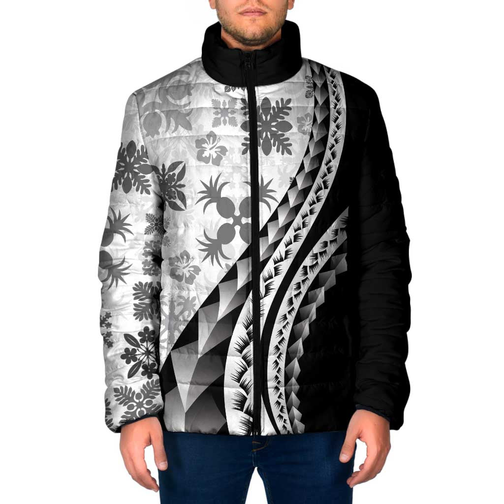 Black Hawaiian Quilt Pattern Padded Jacket Mixed Polynesian Tribal Arty LT9 Men Black - Polynesian Pride