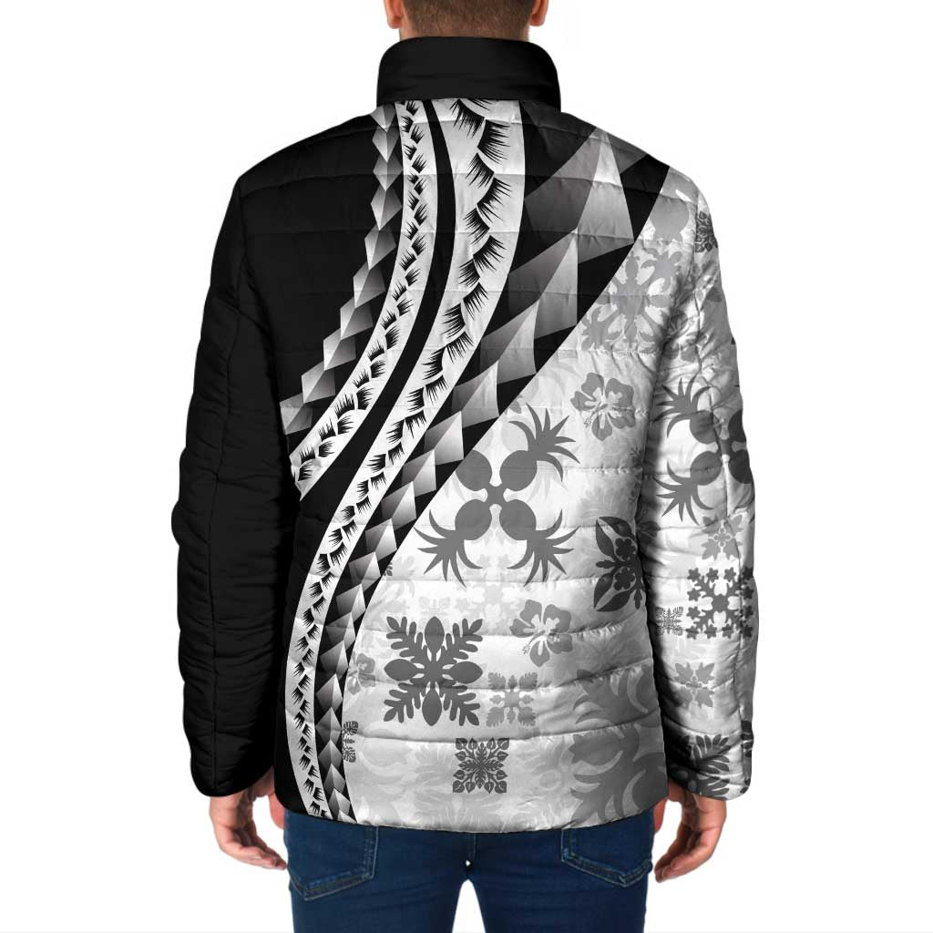 Black Hawaiian Quilt Pattern Padded Jacket Mixed Polynesian Tribal Arty LT9 - Polynesian Pride