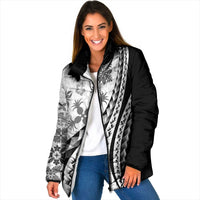 Black Hawaiian Quilt Pattern Padded Jacket Mixed Polynesian Tribal Arty LT9 Women Black - Polynesian Pride