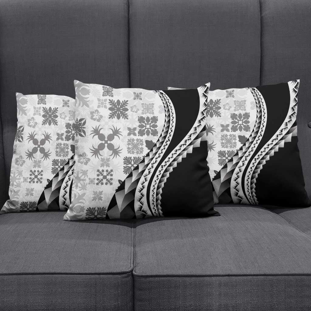 Black Hawaiian Quilt Pattern Pillow Cover Mixed Polynesian Tribal Arty - Polynesian Pride