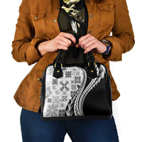 Black Hawaiian Quilt Pattern Shoulder Handbag Mixed Polynesian Tribal Arty