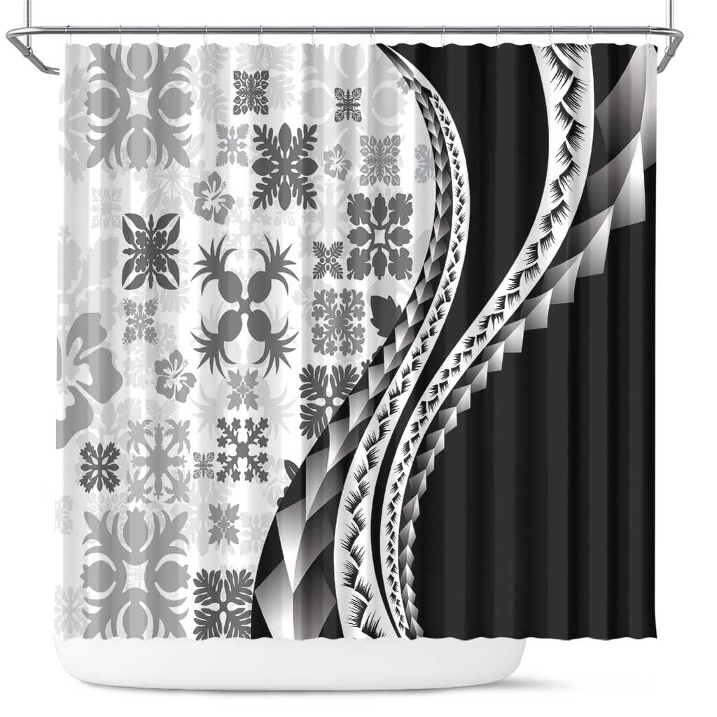 Black Hawaiian Quilt Pattern Shower Curtain Mixed Polynesian Tribal Arty LT9 Black - Polynesian Pride