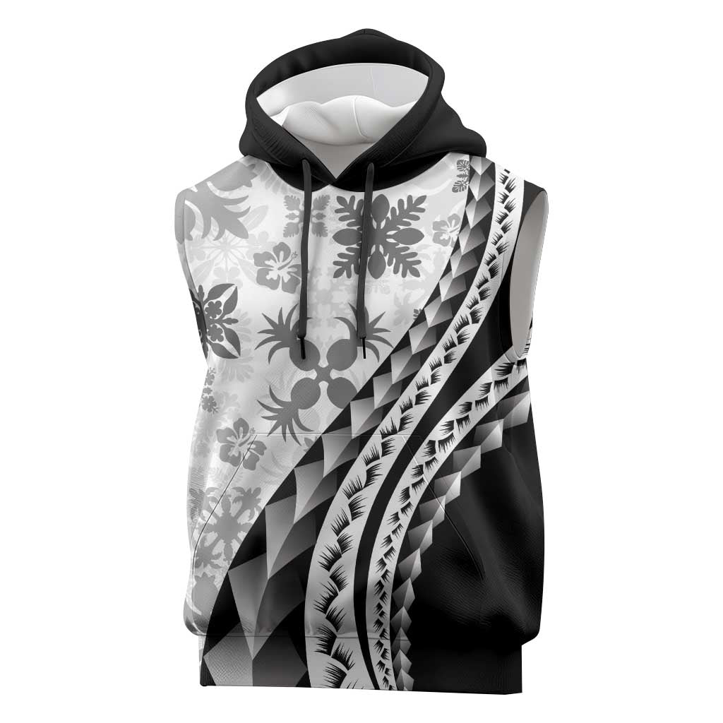 Black Hawaiian Quilt Pattern Sleeveless Hoodie Mixed Polynesian Tribal Arty LT9 Black - Polynesian Pride