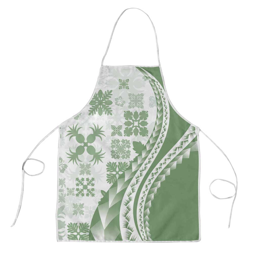 Green Hawaiian Quilt Pattern Apron Mixed Polynesian Tribal Arty - Polynesian Pride