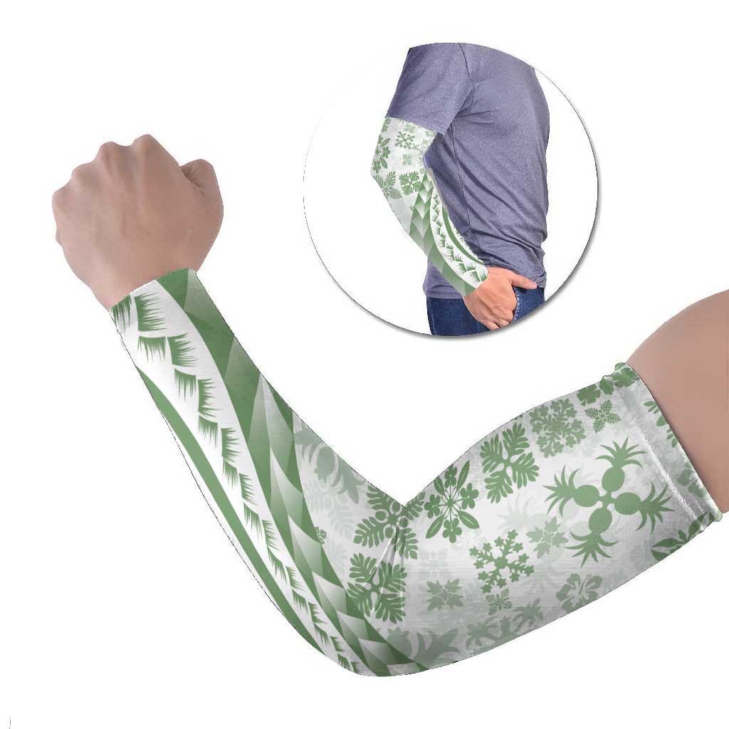 Green Hawaiian Quilt Pattern Arm Sleeves Mixed Polynesian Tribal Arty LT9 Set of 2 Green - Polynesian Pride