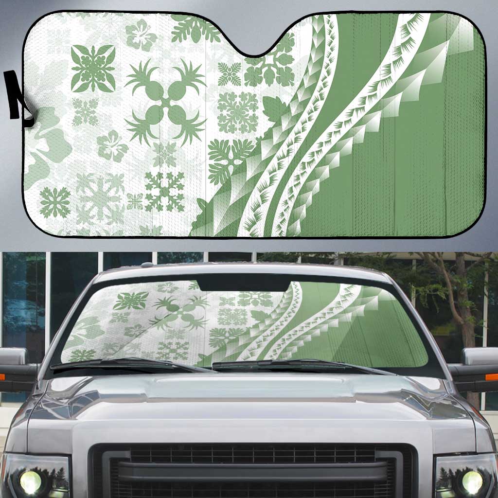 Green Hawaiian Quilt Pattern Auto Sun Shade Mixed Polynesian Tribal Arty LT9 Green - Polynesian Pride