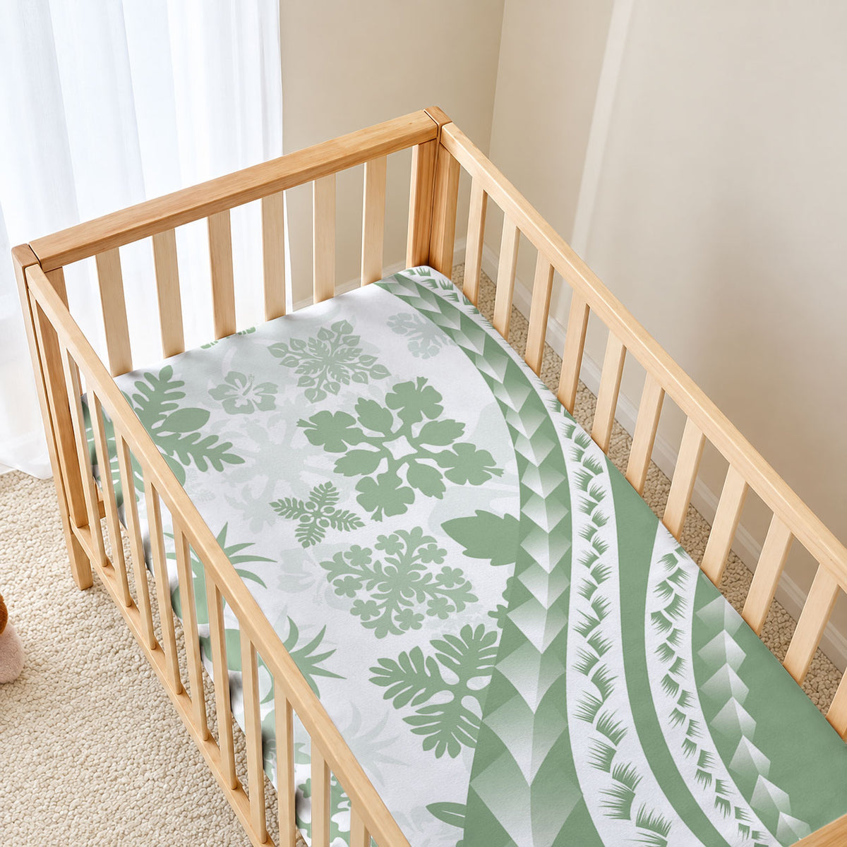 Green Hawaiian Quilt Pattern Baby Bed Cover Mixed Polynesian Tribal Arty LT9 - Polynesian Pride