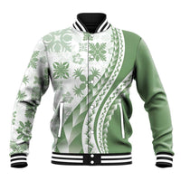 Green Hawaiian Quilt Pattern Baseball Jacket Mixed Polynesian Tribal Arty LT9 Unisex Green - Polynesian Pride