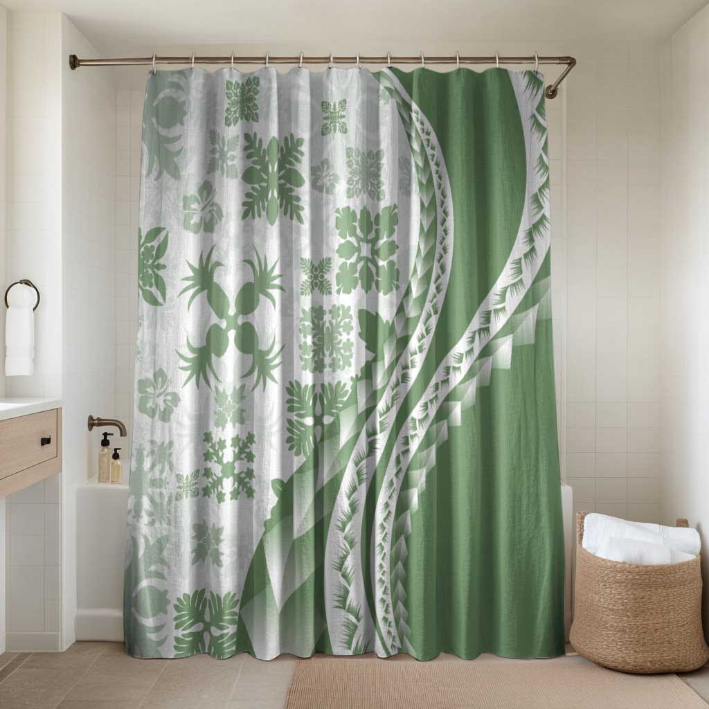 Green Hawaiian Quilt Pattern Bathroom Set Mixed Polynesian Tribal Arty - Polynesian Pride