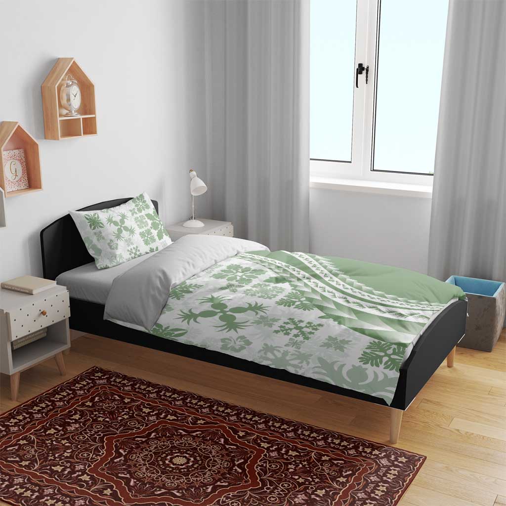 Green Hawaiian Quilt Pattern Bedding Set Mixed Polynesian Tribal Arty