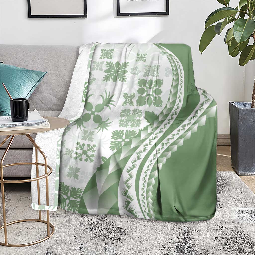 Green Hawaiian Quilt Pattern Blanket Mixed Polynesian Tribal Arty