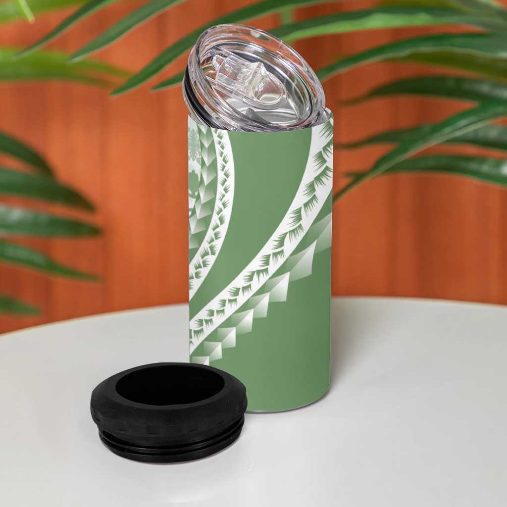 Green Hawaiian Quilt Pattern 4 in 1 Can Cooler Tumbler Mixed Polynesian Tribal Arty