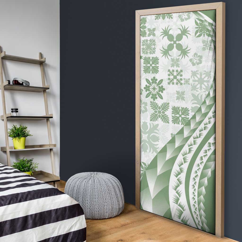 Green Hawaiian Quilt Pattern Door Cover Mixed Polynesian Tribal Arty - Polynesian Pride