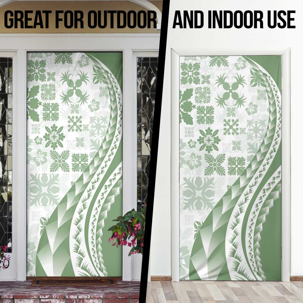 Green Hawaiian Quilt Pattern Door Cover Mixed Polynesian Tribal Arty - Polynesian Pride