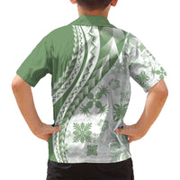 Green Hawaiian Quilt Pattern Family Matching Off Shoulder Maxi Dress and Hawaiian Shirt Mixed Polynesian Tribal Arty LT9 - Polynesian Pride