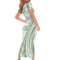 Green Hawaiian Quilt Pattern Family Matching Short Sleeve Bodycon Dress and Hawaiian Shirt Mixed Polynesian Tribal Arty LT9 - Polynesian Pride