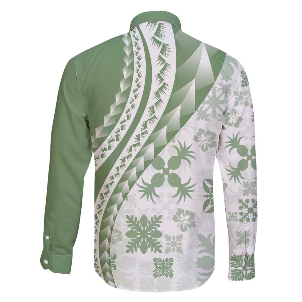 Green Hawaiian Quilt Pattern Family Matching Summer Maxi Dress and Hawaiian Shirt Mixed Polynesian Tribal Arty