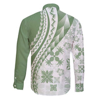 Green Hawaiian Quilt Pattern Family Matching Summer Maxi Dress and Hawaiian Shirt Mixed Polynesian Tribal Arty