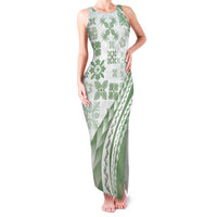 Green Hawaiian Quilt Pattern Family Matching Tank Maxi Dress and Hawaiian Shirt Mixed Polynesian Tribal Arty
