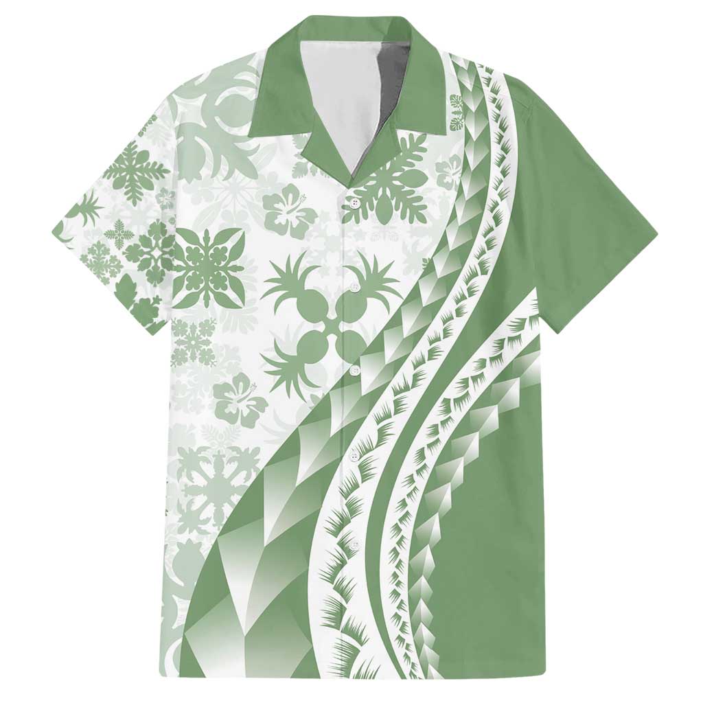Green Hawaiian Quilt Pattern Hawaiian Shirt Mixed Polynesian Tribal Arty