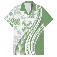 Green Hawaiian Quilt Pattern Hawaiian Shirt Mixed Polynesian Tribal Arty