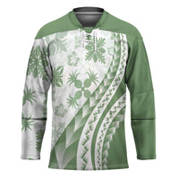 Green Hawaiian Quilt Pattern Hockey Jersey Mixed Polynesian Tribal Arty - Polynesian Pride