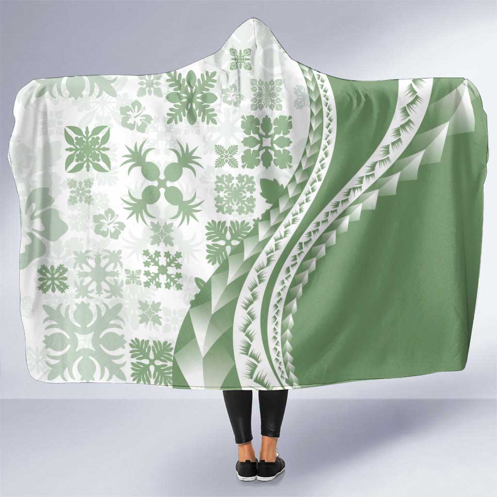 Green Hawaiian Quilt Pattern Hooded Blanket Mixed Polynesian Tribal Arty LT9 One Size Green - Polynesian Pride