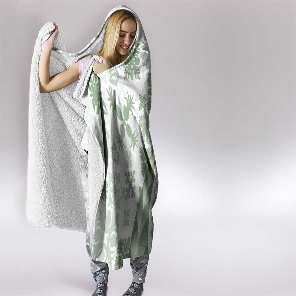 Green Hawaiian Quilt Pattern Hooded Blanket Mixed Polynesian Tribal Arty