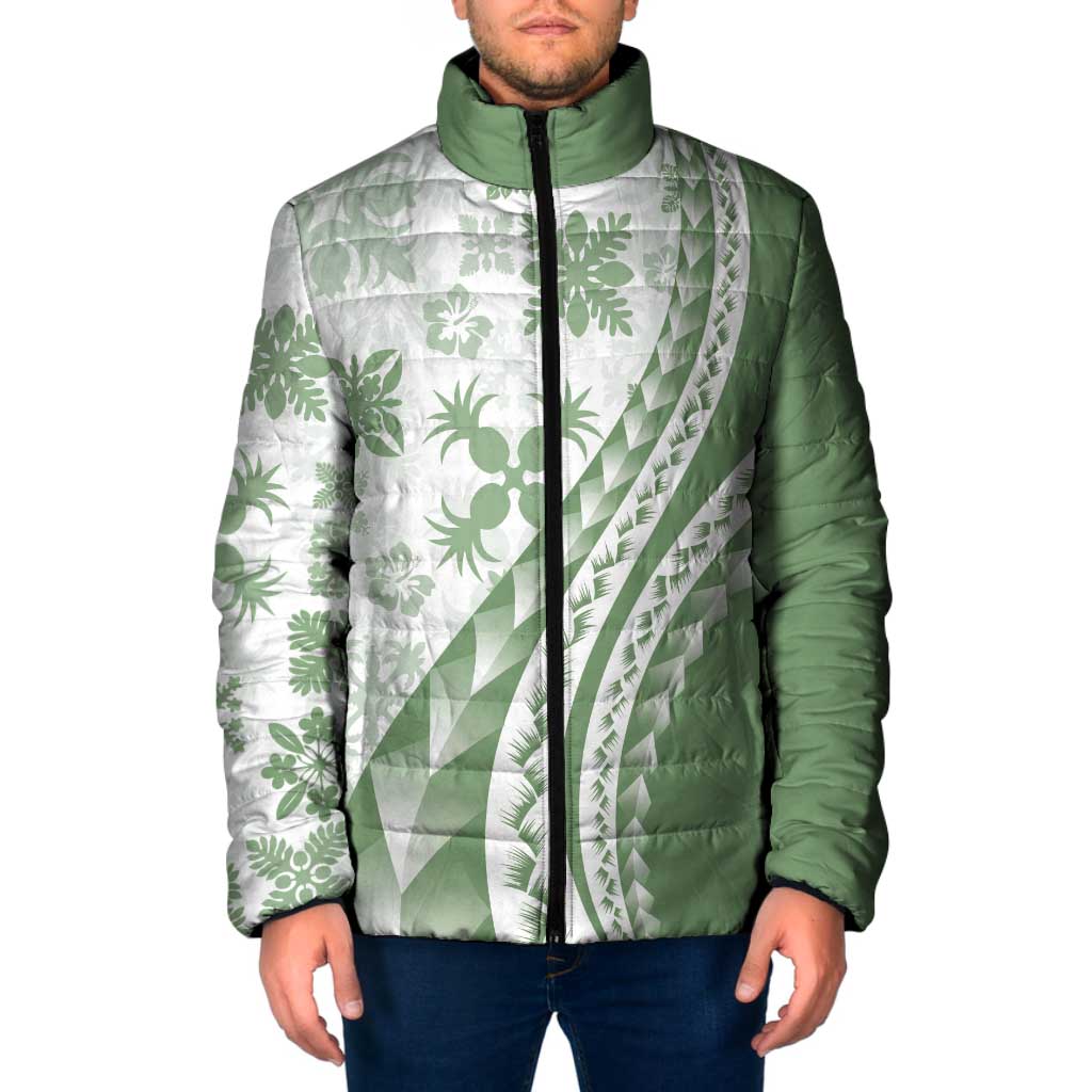 Green Hawaiian Quilt Pattern Padded Jacket Mixed Polynesian Tribal Arty LT9 Men Green - Polynesian Pride