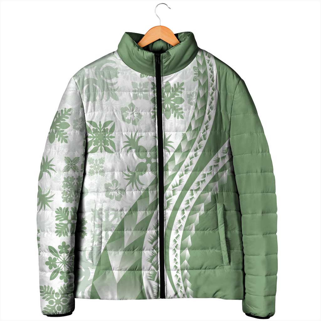 Green Hawaiian Quilt Pattern Padded Jacket Mixed Polynesian Tribal Arty LT9 - Polynesian Pride