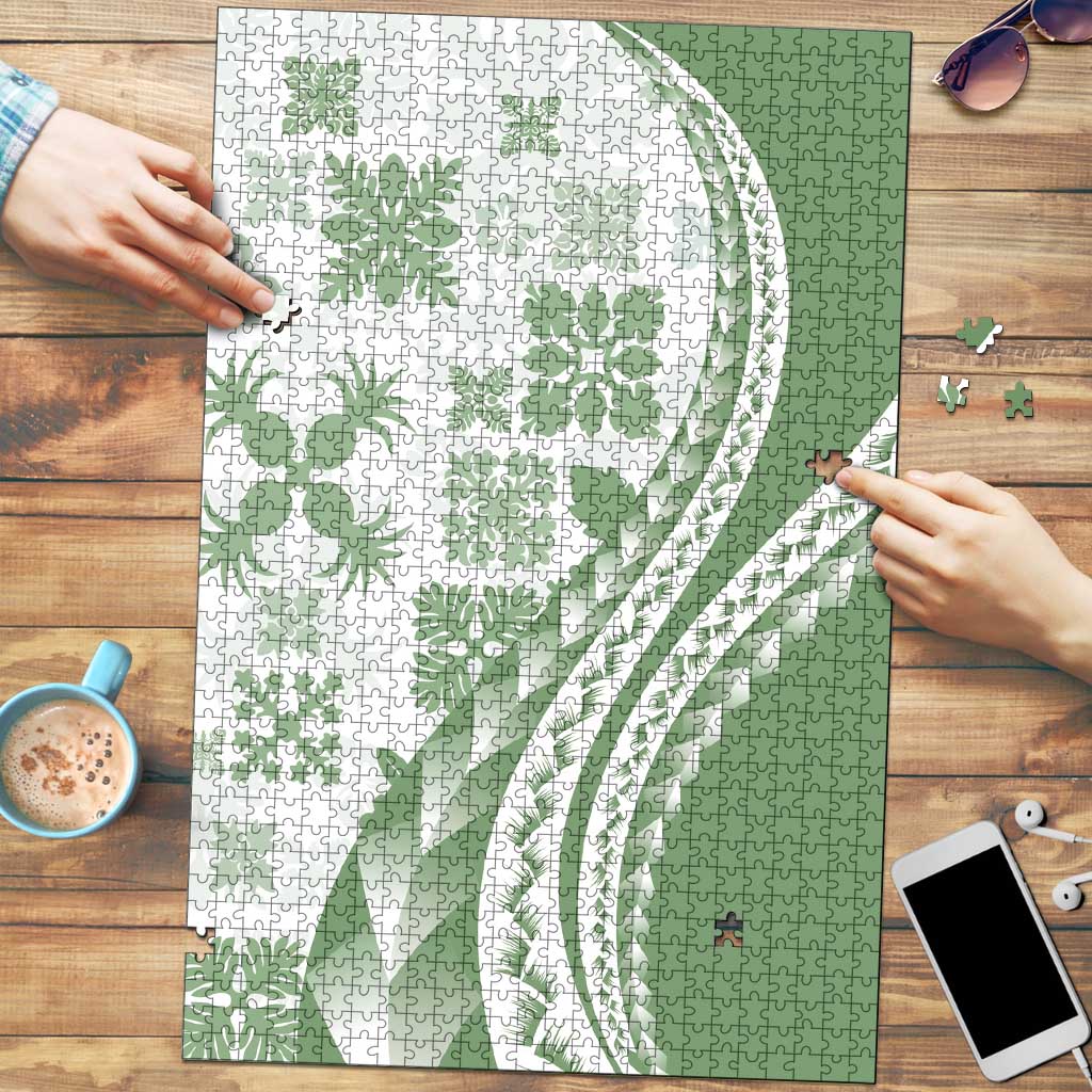 Green Hawaiian Quilt Pattern Puzzle Mixed Polynesian Tribal Arty LT9 Green - Polynesian Pride