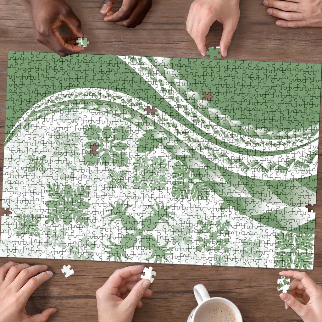 Green Hawaiian Quilt Pattern Puzzle Mixed Polynesian Tribal Arty LT9 - Polynesian Pride