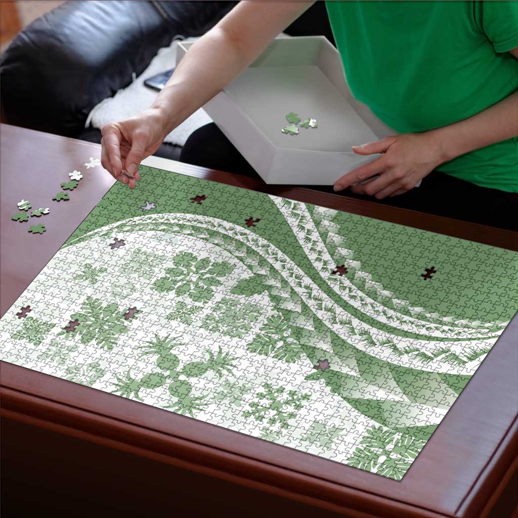 Green Hawaiian Quilt Pattern Puzzle Mixed Polynesian Tribal Arty LT9 - Polynesian Pride