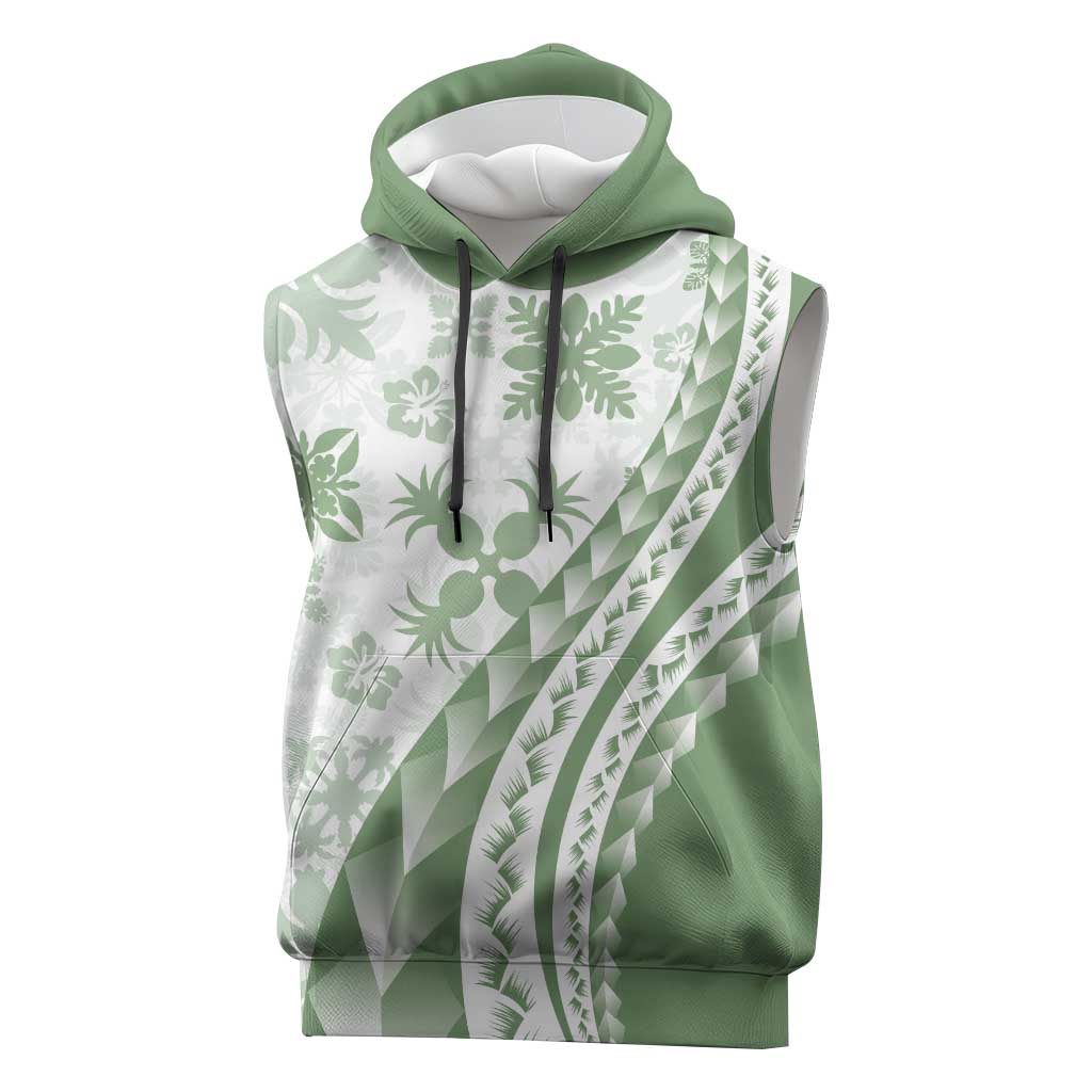Green Hawaiian Quilt Pattern Sleeveless Hoodie Mixed Polynesian Tribal Arty LT9 Green - Polynesian Pride