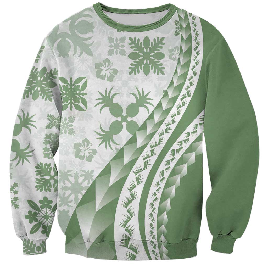 Green Hawaiian Quilt Pattern Sweatshirt Mixed Polynesian Tribal Arty LT9 Unisex Green - Polynesian Pride