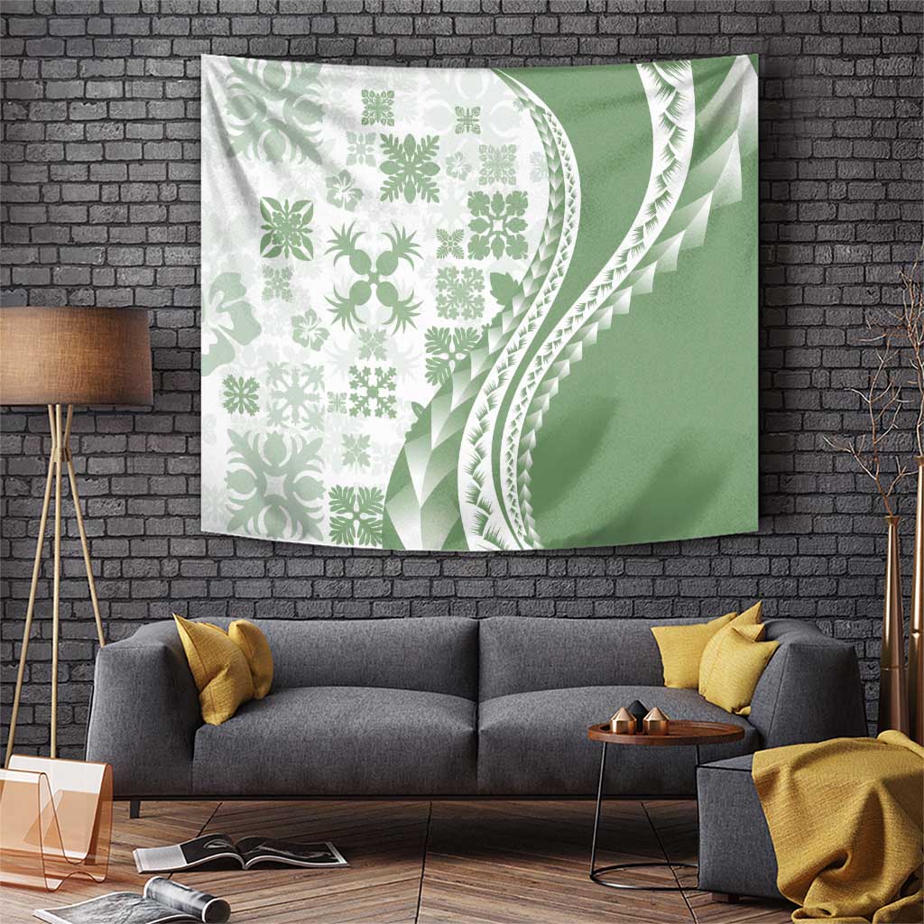 Green Hawaiian Quilt Pattern Tapestry Mixed Polynesian Tribal Arty LT9 Green - Polynesian Pride