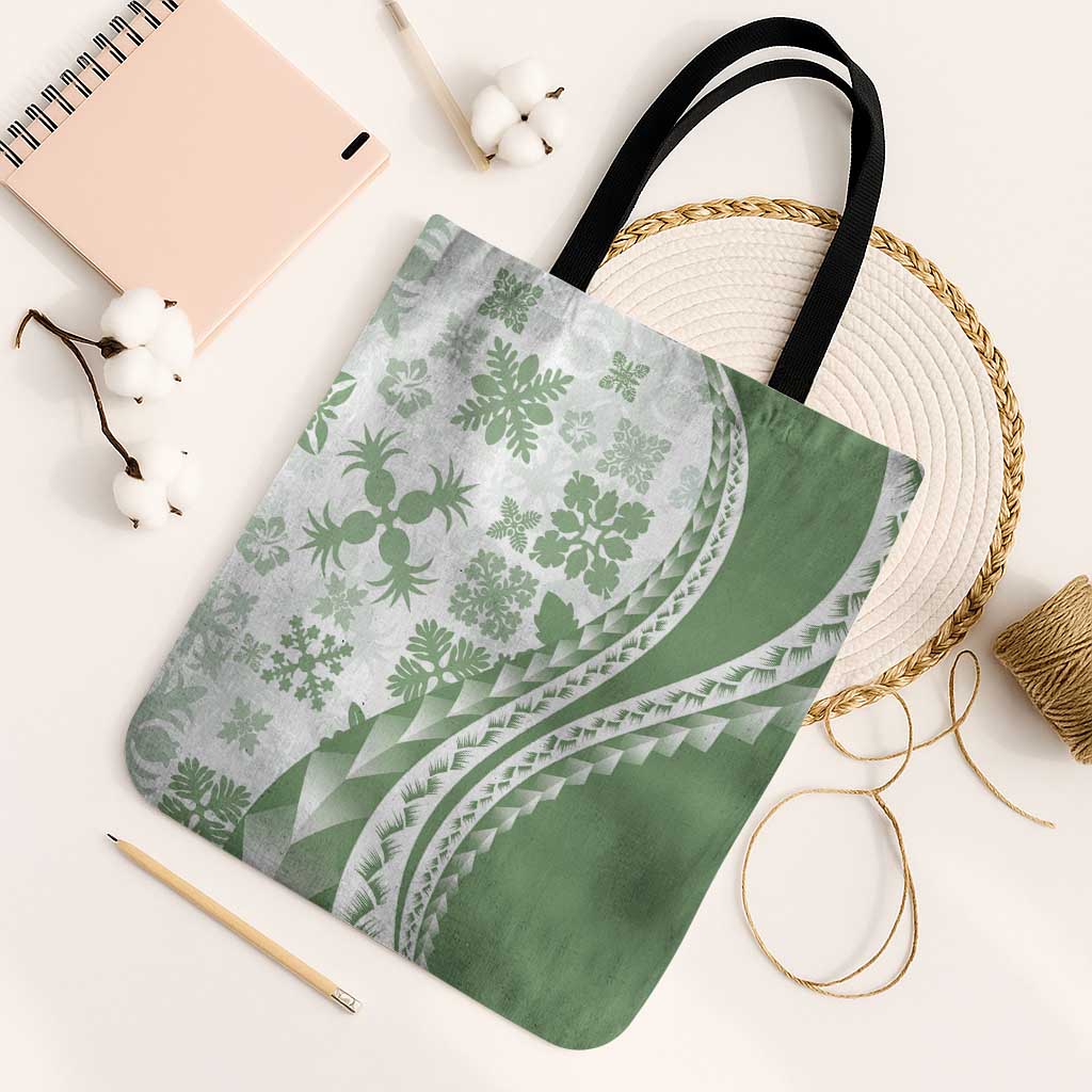 Green Hawaiian Quilt Pattern Tote Bag Mixed Polynesian Tribal Arty - Polynesian Pride