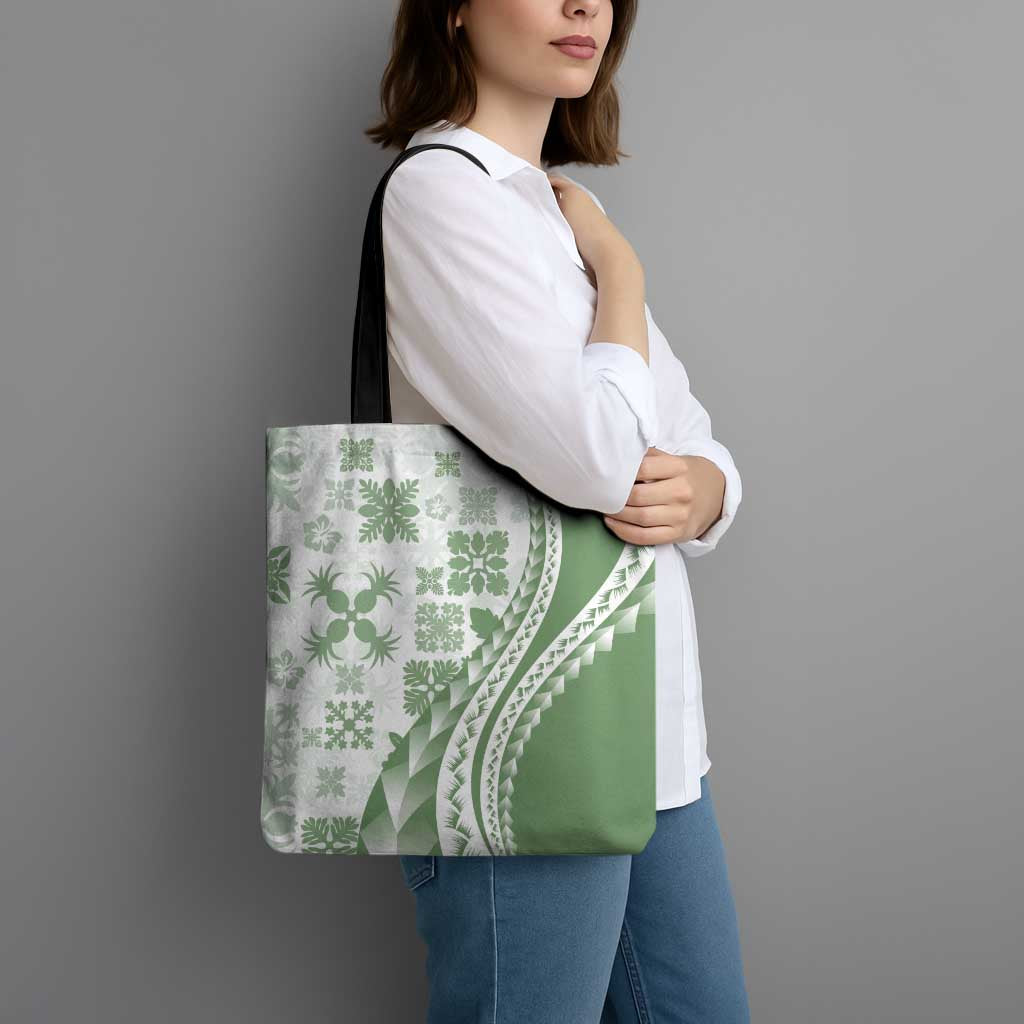 Green Hawaiian Quilt Pattern Tote Bag Mixed Polynesian Tribal Arty - Polynesian Pride