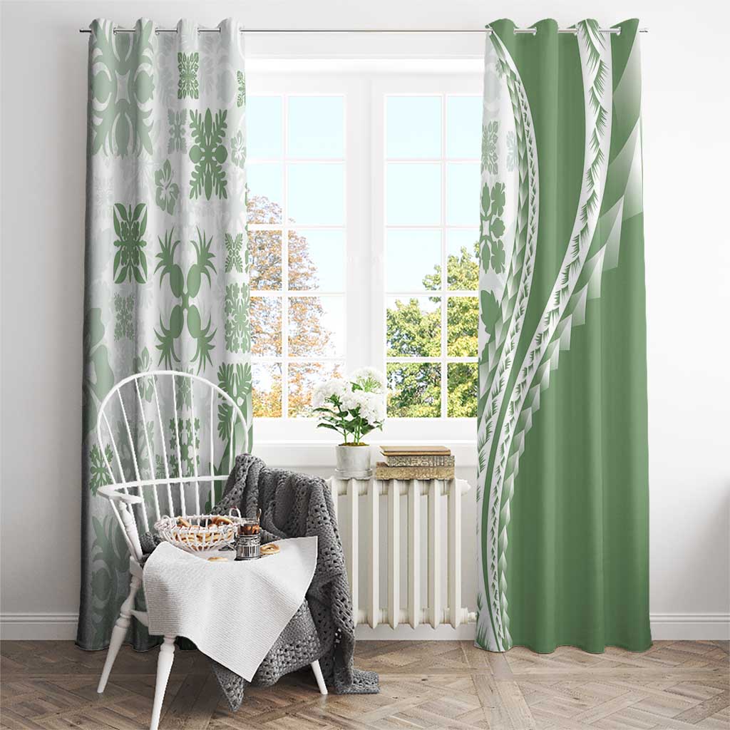 Green Hawaiian Quilt Pattern Window Curtain Mixed Polynesian Tribal Arty