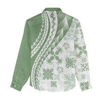 Green Hawaiian Quilt Pattern Women Casual Shirt Mixed Polynesian Tribal Arty LT9 - Polynesian Pride