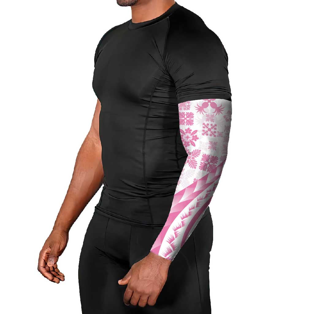 Pink Hawaiian Quilt Pattern Arm Sleeves Mixed Polynesian Tribal Arty - Polynesian Pride