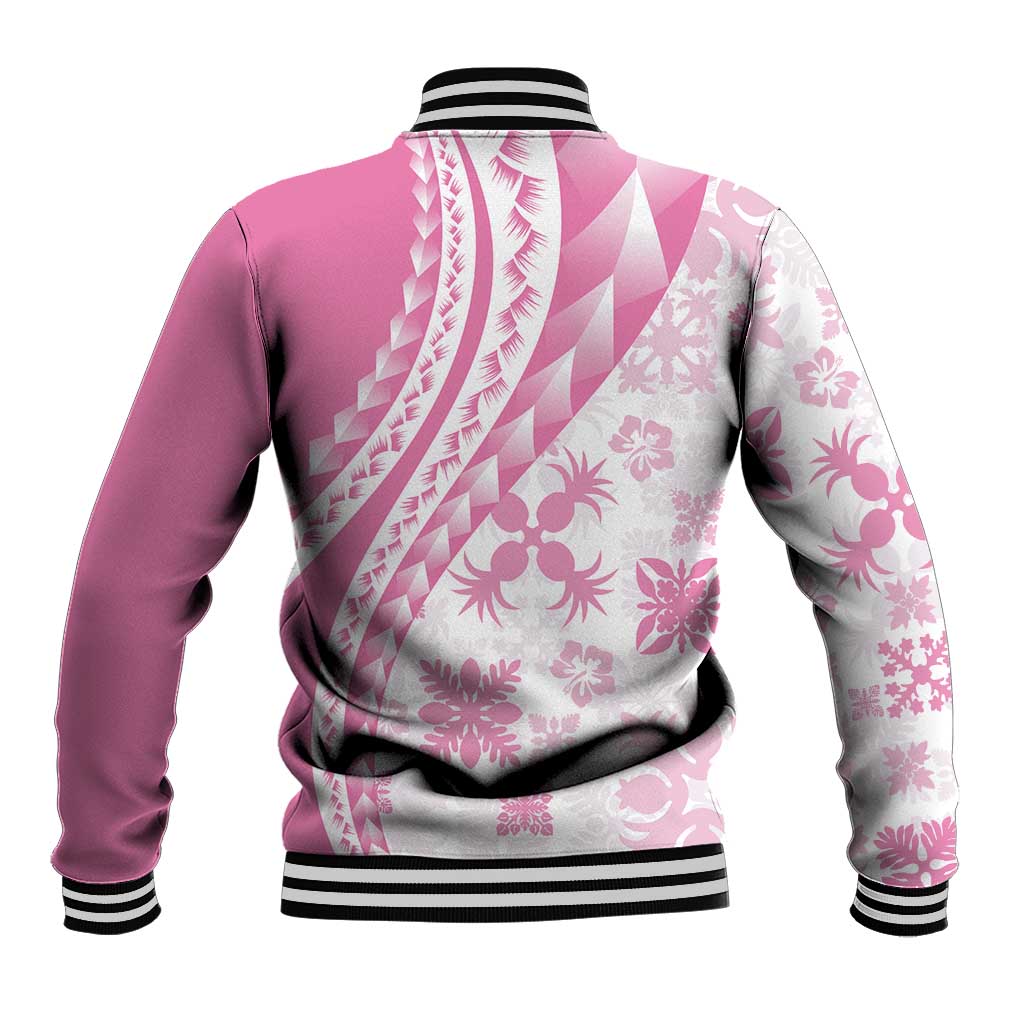 Pink Hawaiian Quilt Pattern Baseball Jacket Mixed Polynesian Tribal Arty LT9 - Polynesian Pride