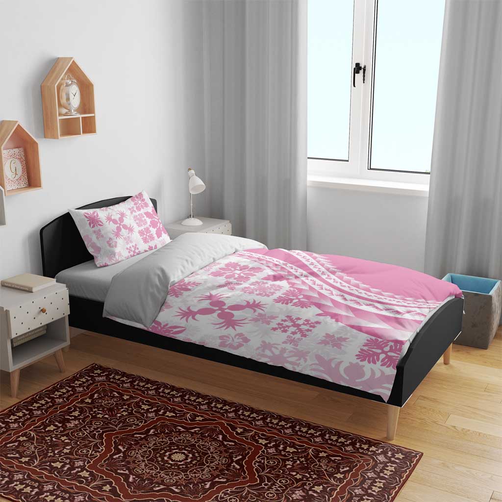Pink Hawaiian Quilt Pattern Bedding Set Mixed Polynesian Tribal Arty